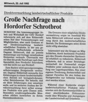 Juli 1992: Zeitungsartikel über die ersten Erfolge.