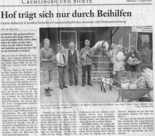 Zeitungsartikel vom August 2011: Immer noch ein traditioneller Familienbetrieb