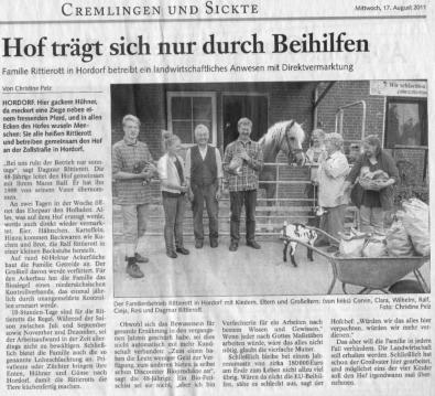 Zeitungsartikel vom August 2011: Immer noch ein traditioneller Familienbetrieb.