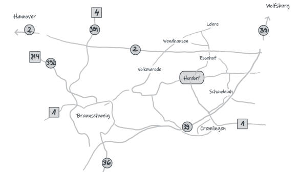 Anfahrt zum Schwalbenhof Hordorf